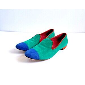 ALBERTO GOZZI Colorful Suede Colorblock Loafers Sz 7.5 38 Teal Blue Orange Italy
